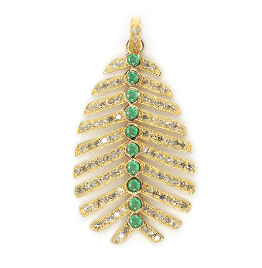Leaf Shape 14k Solid Gold Diamond Pendants