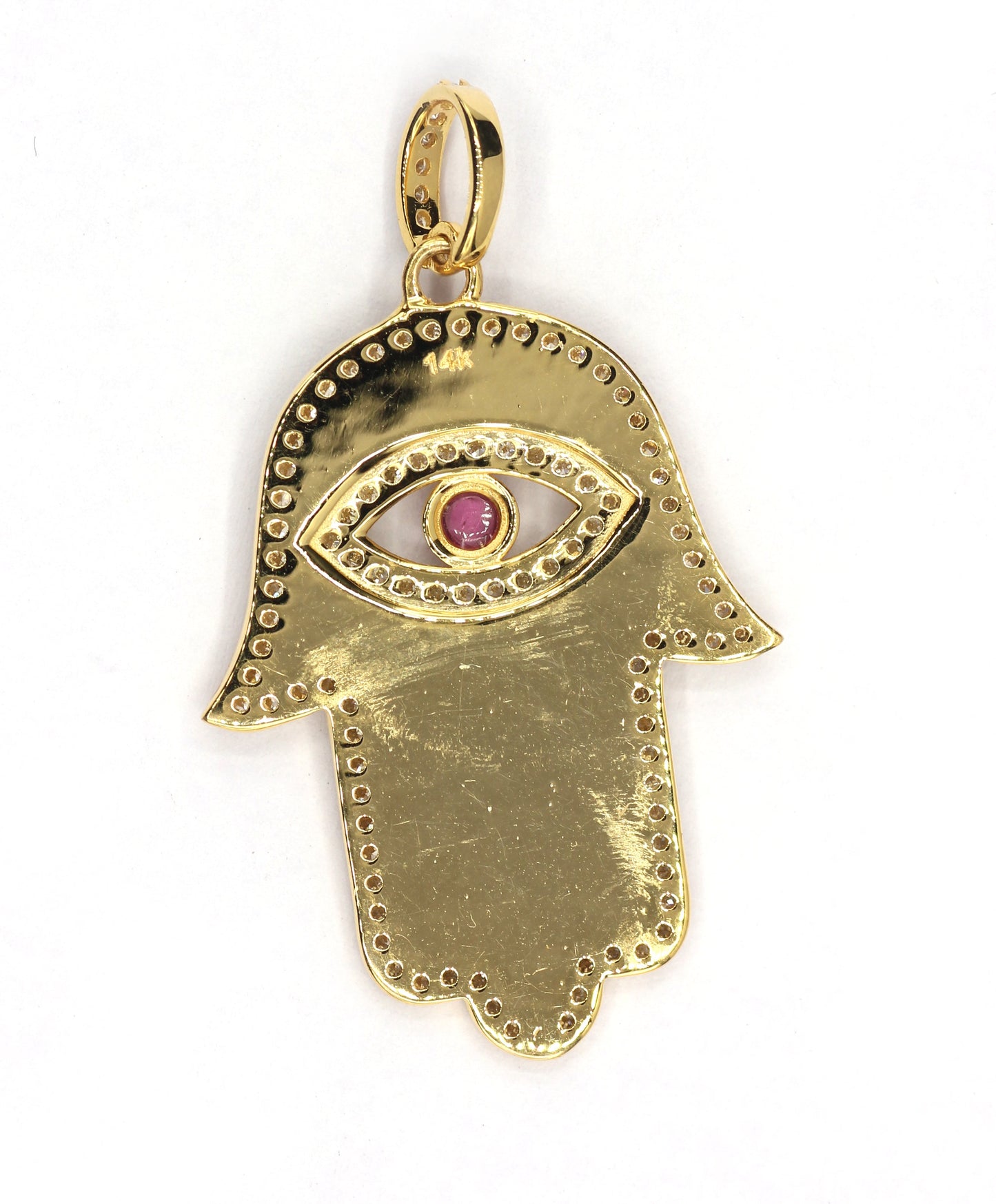 Hamsa Hand Shape 14k Solid Gold Diamond Pendants.