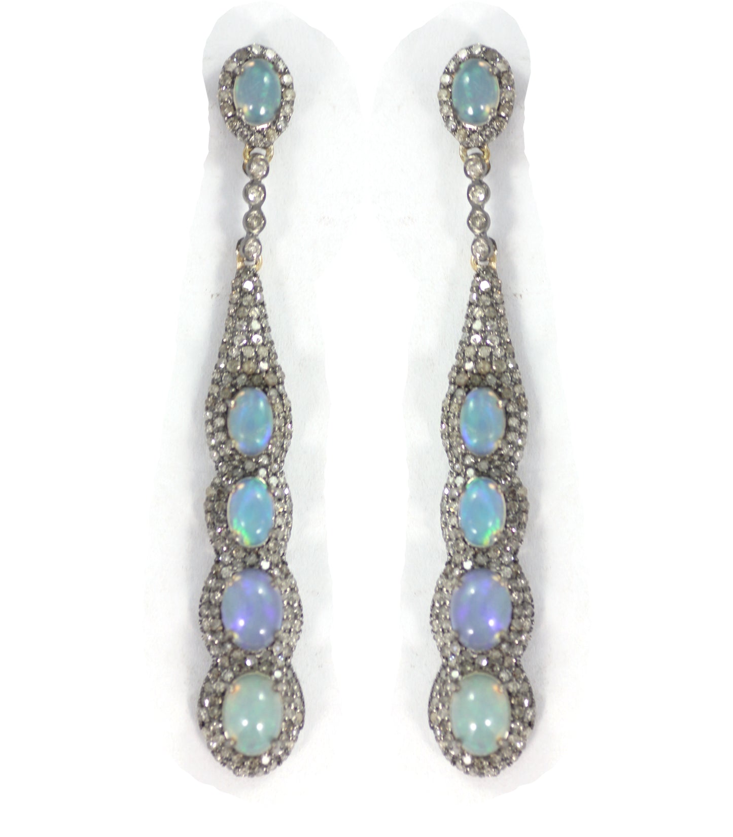 Opal Diamond Silver Earring