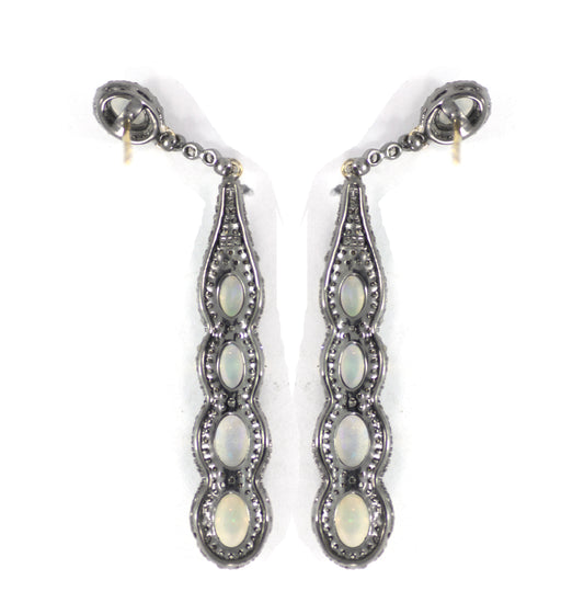Opal Diamond Silver Earring