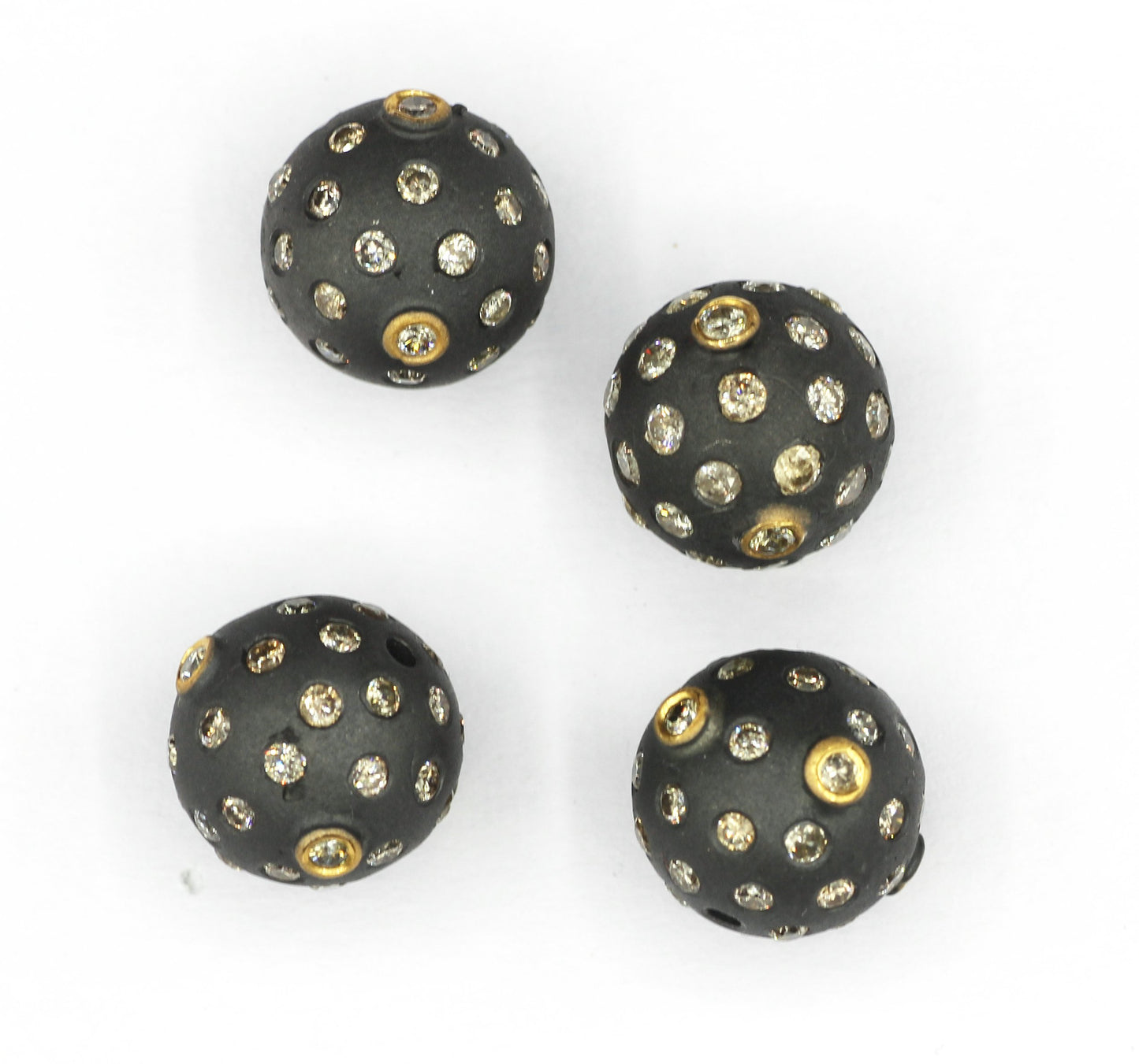 Round Pave Diamond Bead .925 Oxidized Sterling Silver Diamond Beads, Genuine handmade pave diamond Beads.