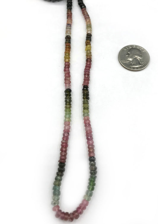 Tourmaline, Multi tourmaline Roundel Beads Facetted 4 mm.