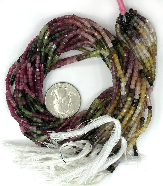 Tourmaline, Multi Tourmaline beads faceted square