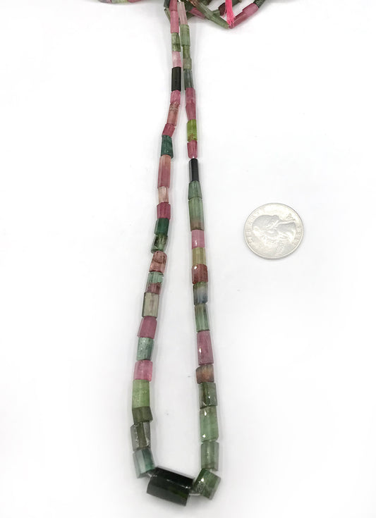 Tourmaline, Multi tourmaline Beads faceted Tube .