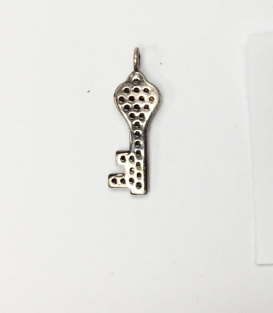 Key Shape Pave Diamond Charm .925 Oxidized Sterling Silver Diamond Charms, Genuine handmade pave diamond Charm Size 8x24 MM