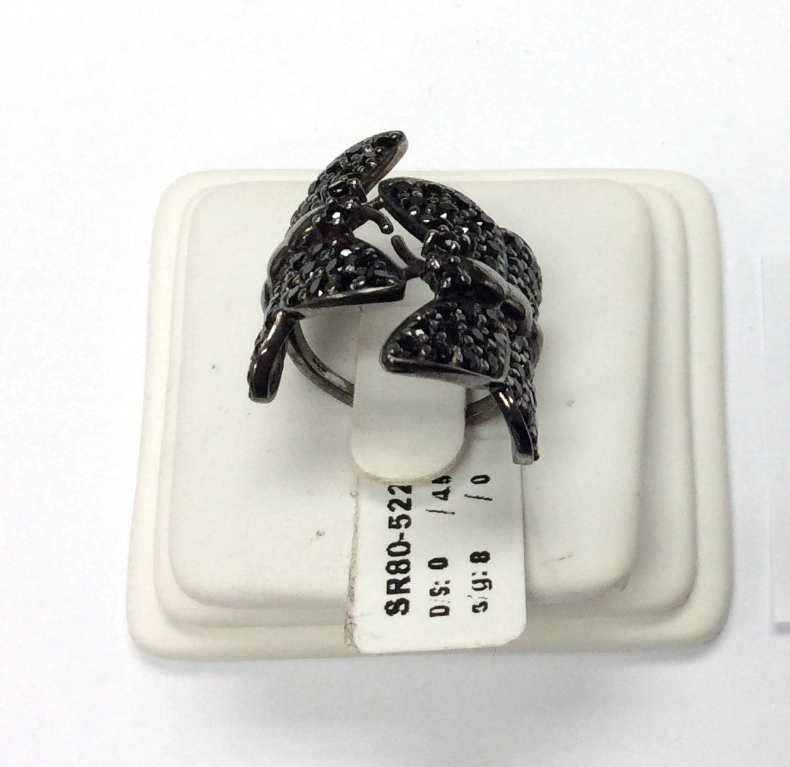 Butterfly Black Spinal Ring .925 Oxidized Sterling Silver Black Spinal Ring, Genuine handmade pave Black Spinal Ring Size Approx(21x29 mm)