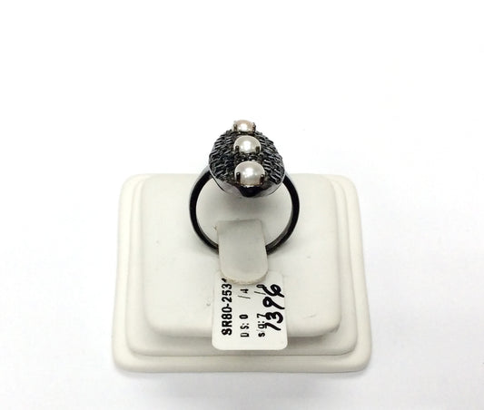 Black Spinel Ring With Pearl .925 Oxidized Sterling Silver Black Spinal Ring, Genuine handmade pave Black Spinal Ring Size Approx(13x39 mm)