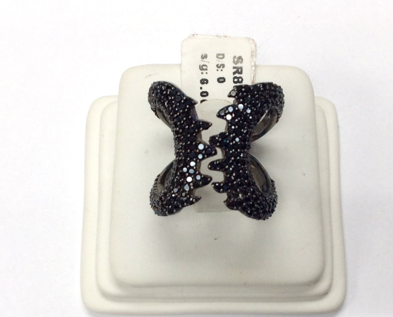 Teeth Shape Black Spinel Ring, Open Teeth Shape Ring, Approx 20 x 20mm. Sterling Silver