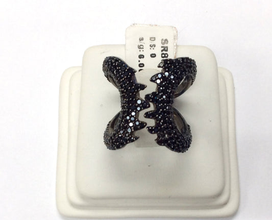 Teeth Shape Black Spinel Ring, Open Teeth Shape Ring, Approx 20 x 20mm. Sterling Silver