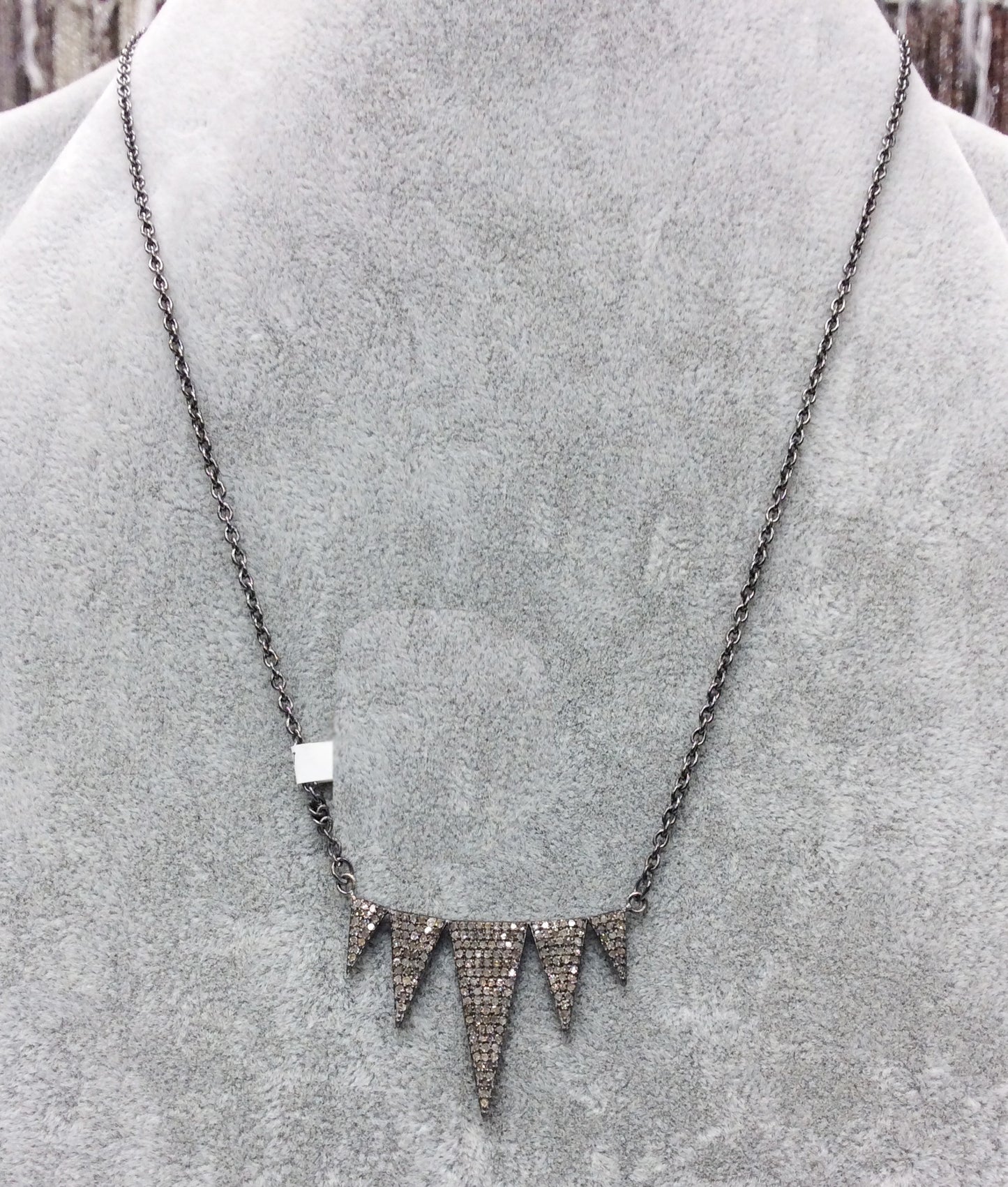 Pave Diamond Necklace .925 Oxidized Sterling Silver Diamond Necklace, Genuine handmade pave diamond Necklace Size 37 x 23 MM