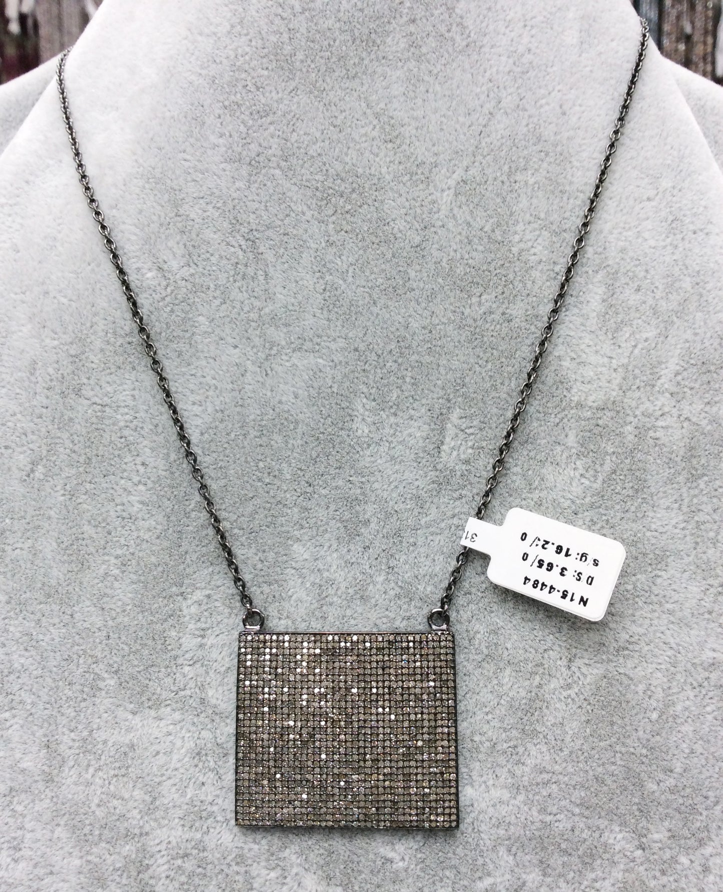 Pave Diamond Necklace .925 Oxidized Sterling Silver Diamond Necklace, Genuine handmade pave diamond Necklace Size 30 x 35 MM