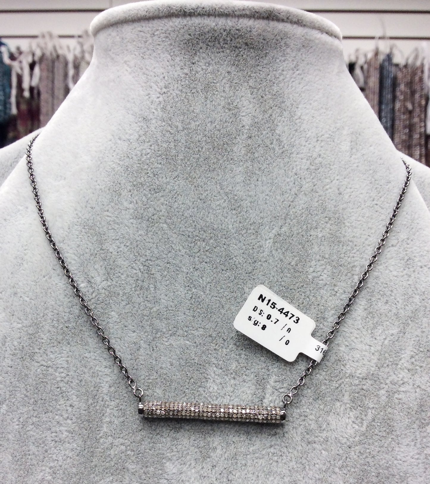 Diamond Necklace .925 Oxidized Sterling Silver Diamond Necklace, Genuine handmade pave diamond Necklace Size 38 x 6 MM