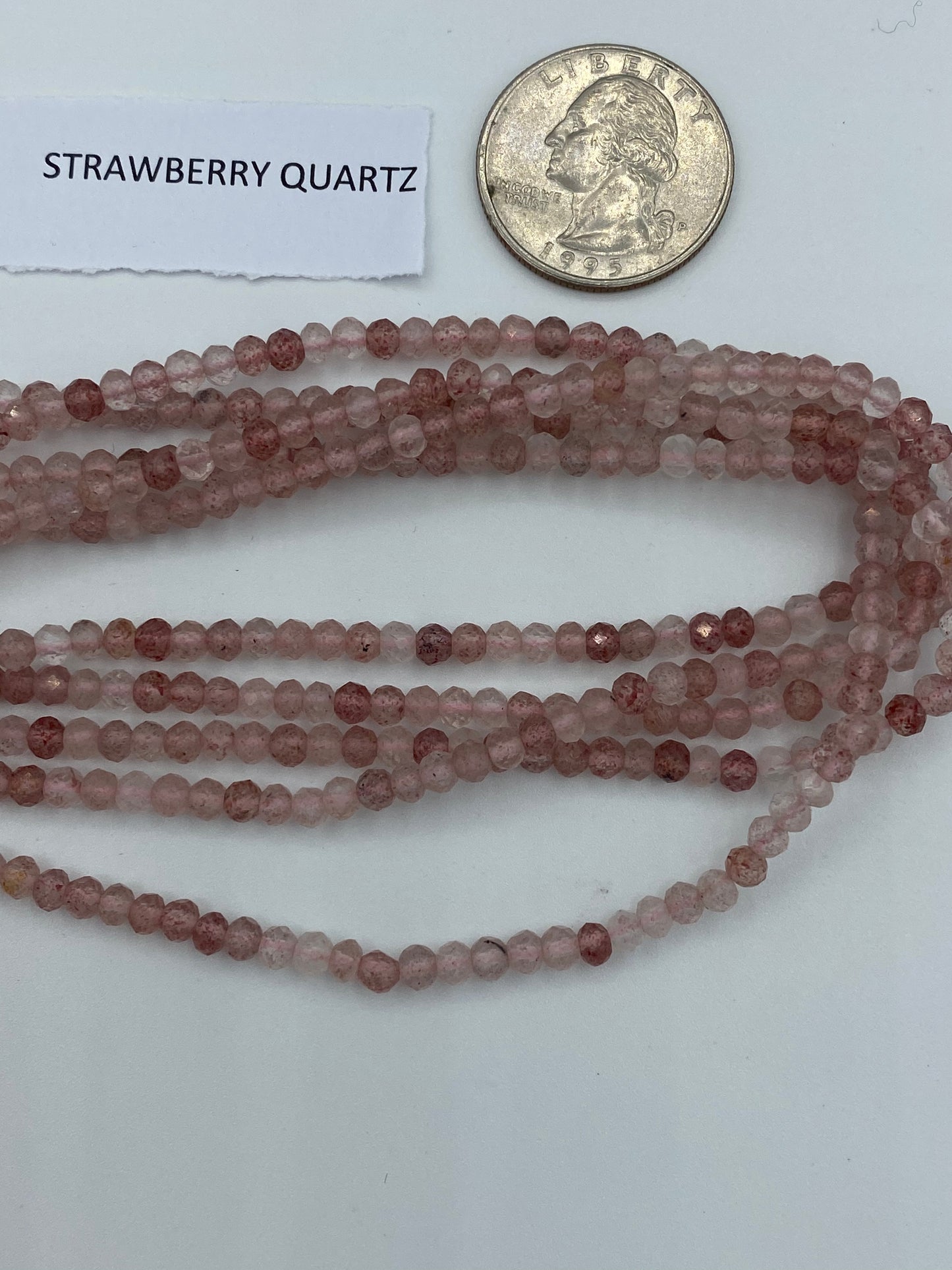 STRAWBERRY QUARTZ BEADS ROUND FACETED 3-4MM