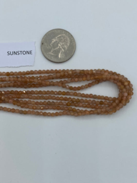 SUNSTONE BEADS ROUND FACETED 3-4MM