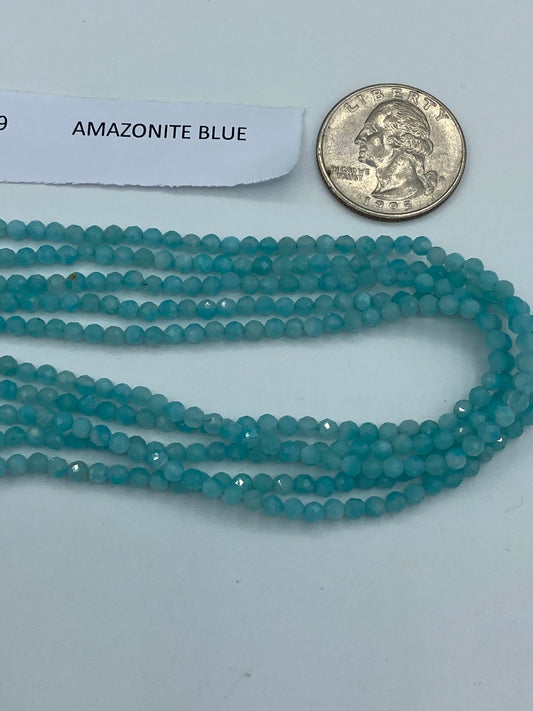 AMAZONITE BLUE BEADS ROUND FACETED 3-4MM