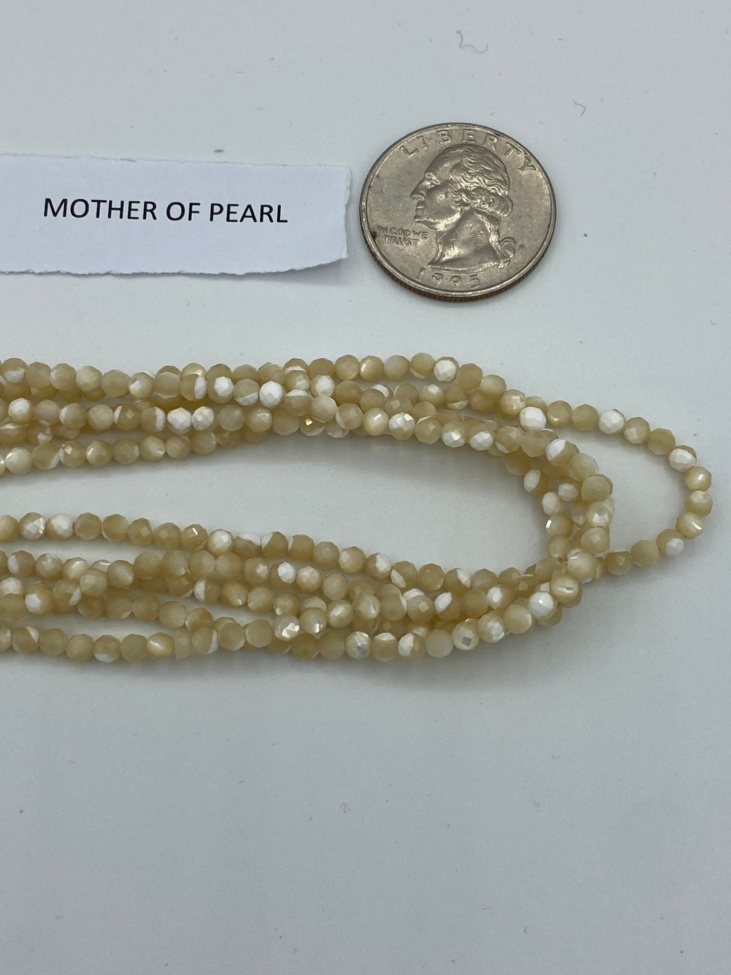Pearl, MOTHER OF PEARL BEADS ROUND FACETED 3-4MM