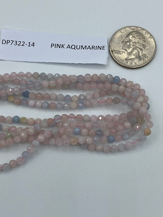 AQUMARINE BEADS ROUND FACETED 3-4MM