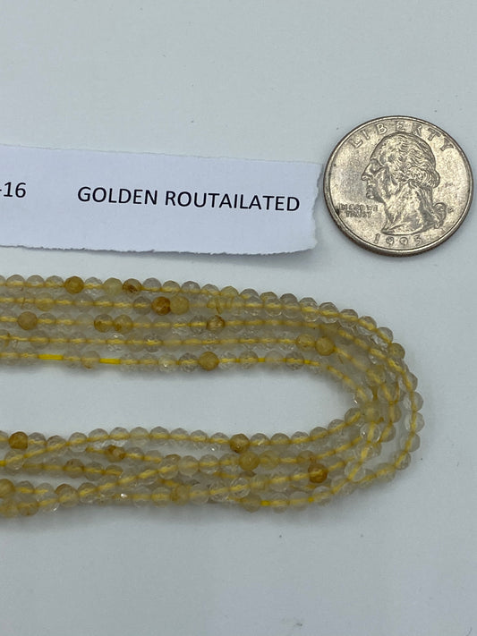 Quartz, GOLDEN ROUTAILATED BEADS ROUND FACETED 3-4MM