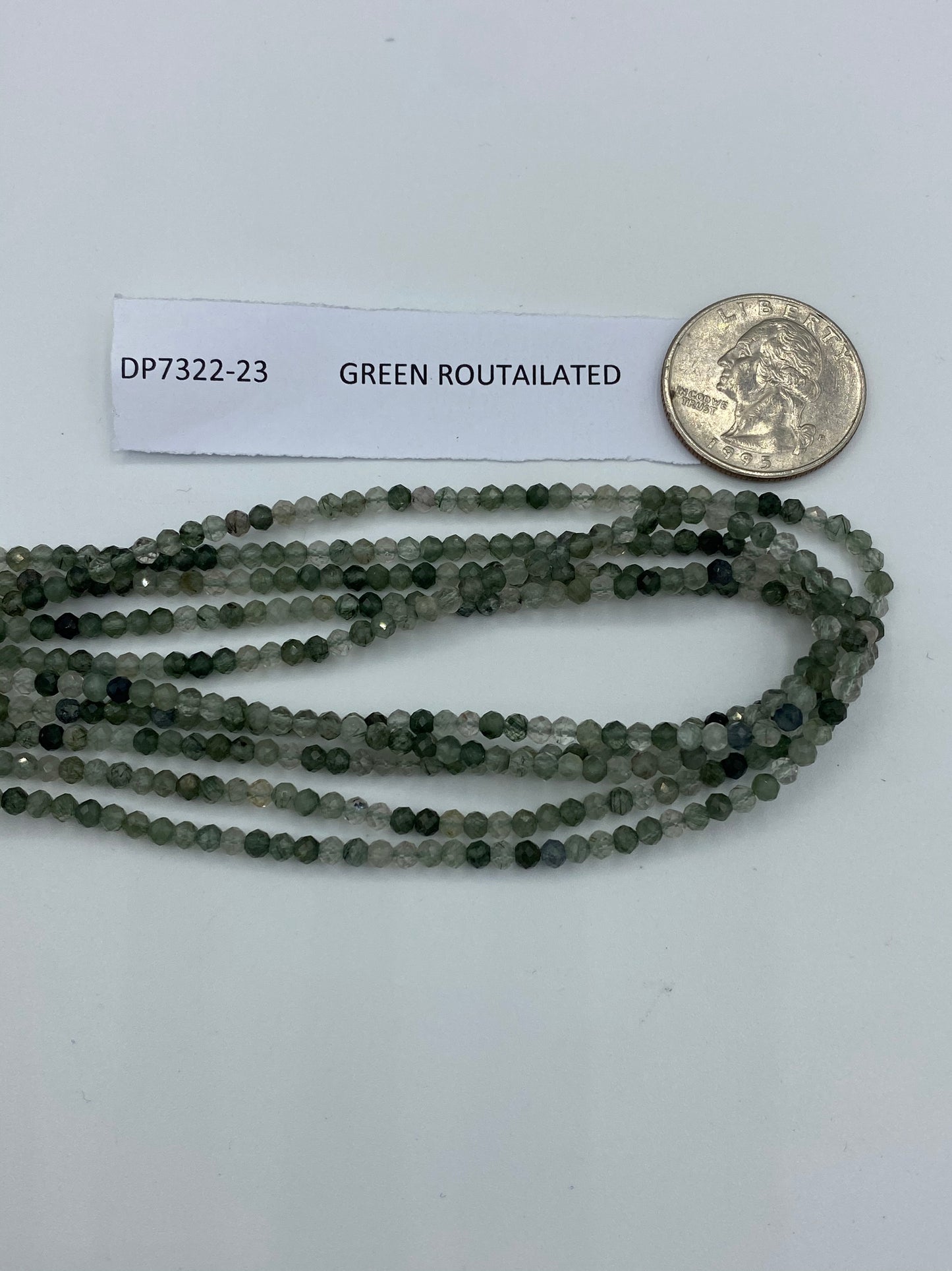 Quartz, GREEN ROUTAILATED QUARTZ BEADS ROUND FACETED 3-4MM