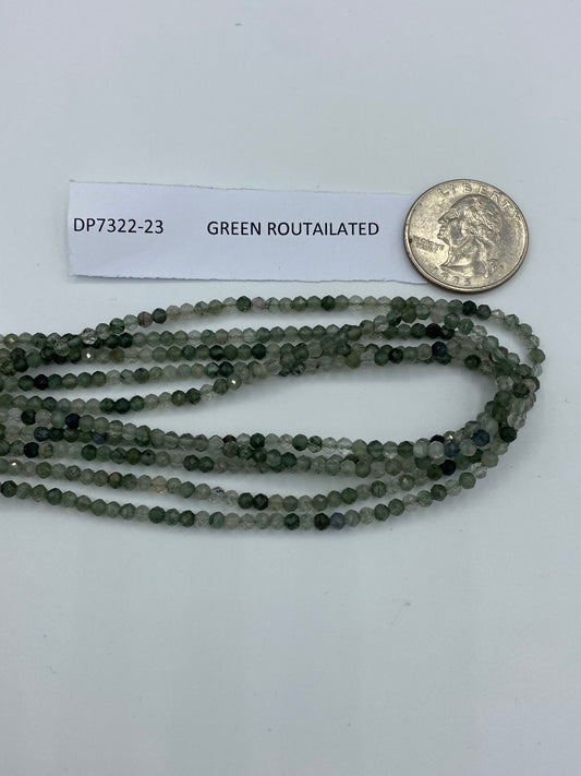 Quartz, GREEN ROUTAILATED QUARTZ BEADS ROUND FACETED 3-4MM