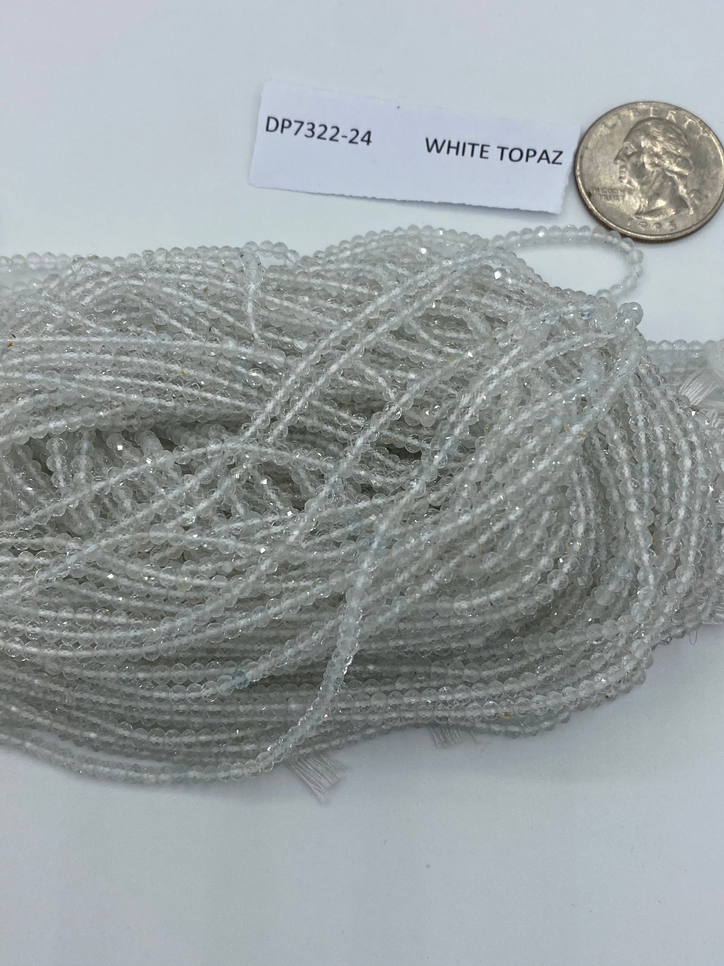 TOPAZ, WHITE TOPAZ BEADS ROUND FACETED 3-4MM