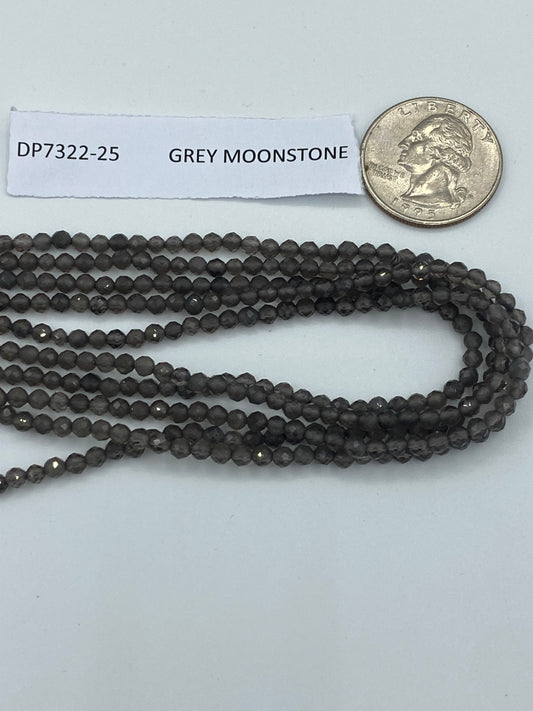 MOONSTONE, GREY MOONSTONE BEADS ROUND FACETED 3-4MM
