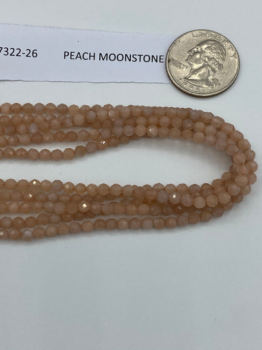 Moonstone, PEACH MOONSTONE BEADS ROUND FACETED 3-4MM