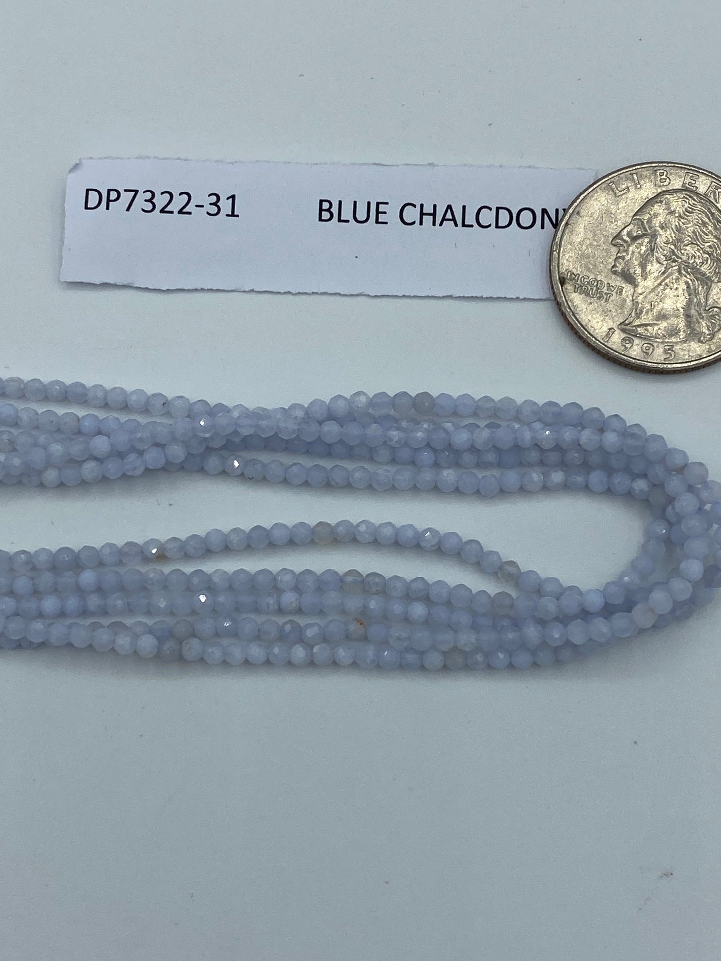 BLUE CHALCDONY BEADS ROUND FACETED 3-4MM