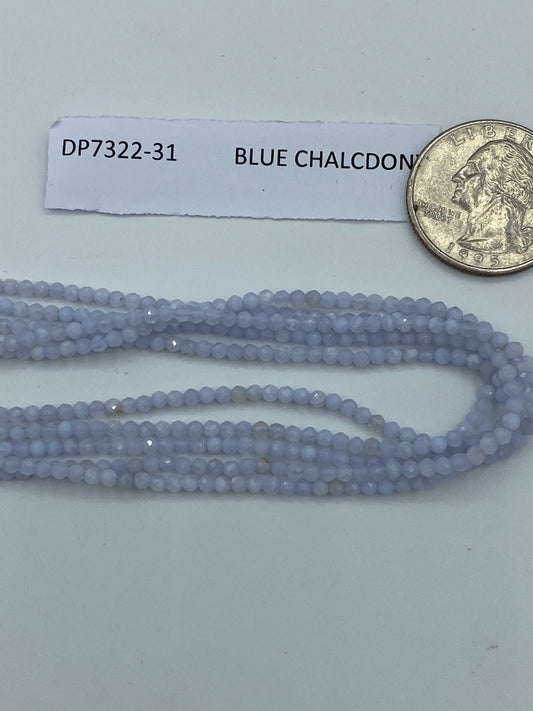 Chalcedony, BLUE CHALCDONY BEADS ROUND FACETED 3-4MM