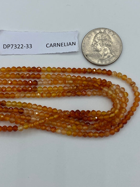CARNELIAN BEADS ROUND FACETED 3-4MM