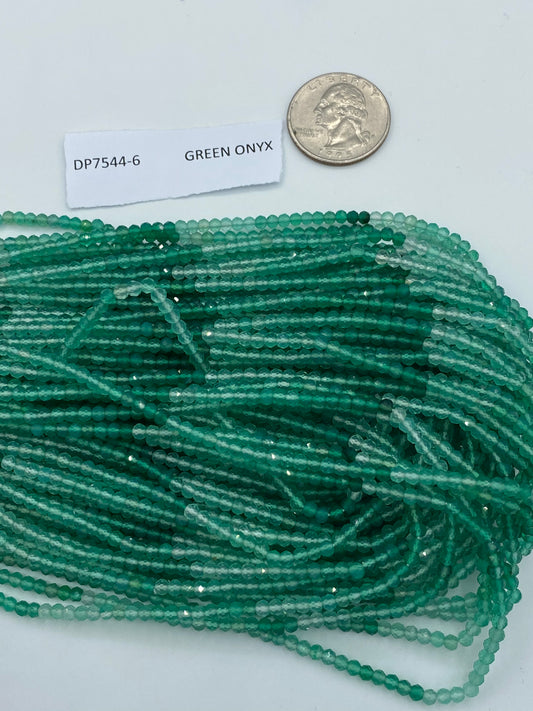 Onyx, GREEN ONYX BEADS ROUND FACETED 3-4MM