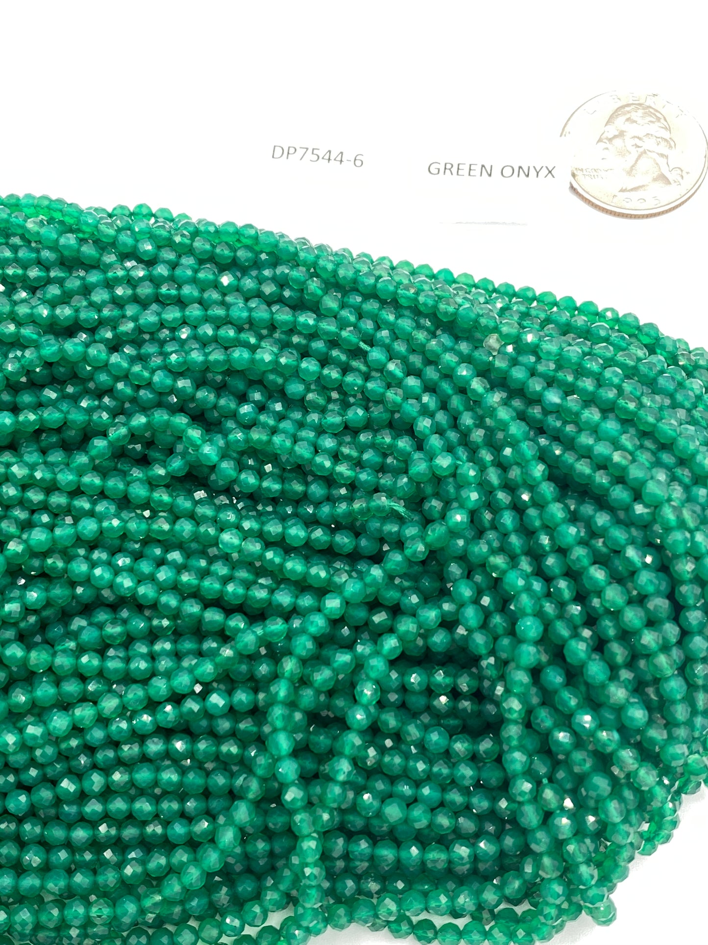 GREEN ONYX BEADS ROUND FACETED 3-4MM