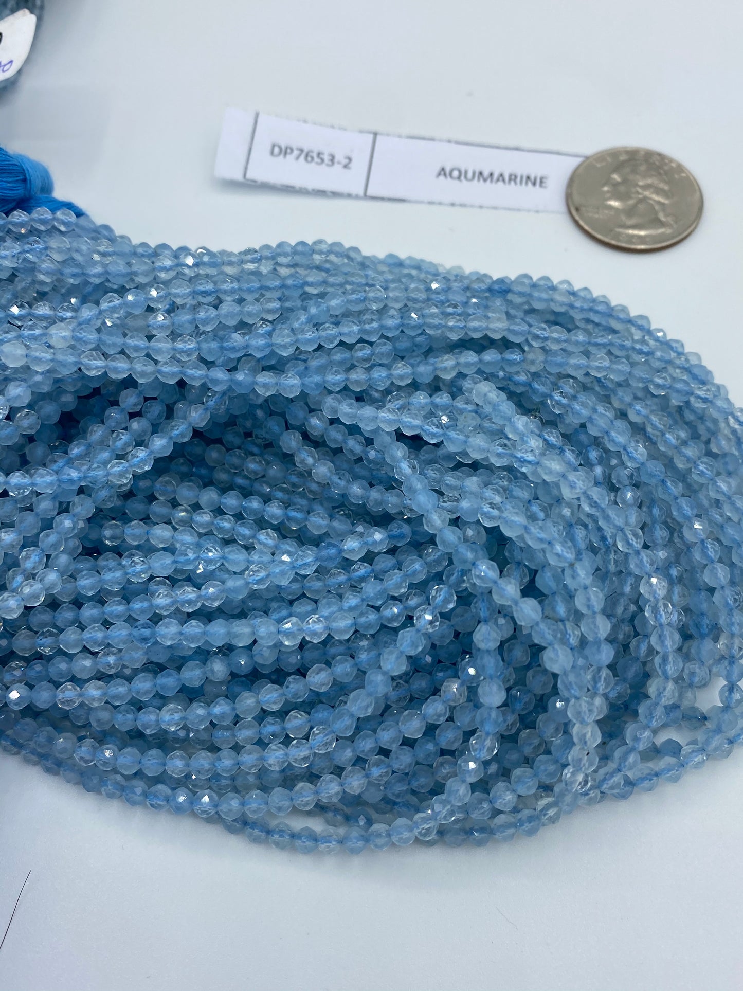 AQUMARINE BEADS ROUND FACETED 3-4MM