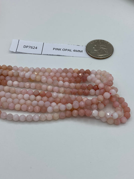 Opal, PINK OPAL BEADS ROUND FACETED 3-4MM