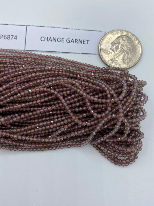 GARNET CHANGE COLOR BEADS ROUND FACETED 3-4MM