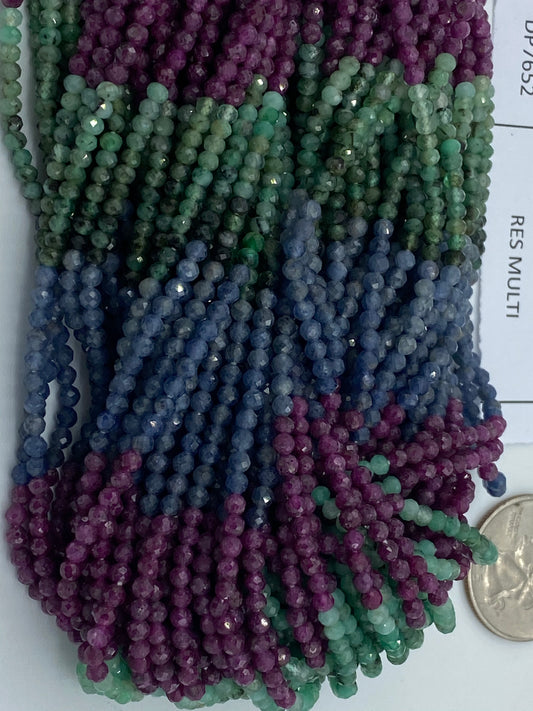 MULTI GEMSTONE OMBRE RUBY SAPPHIRE AND EMERALD NATURAL BEADS