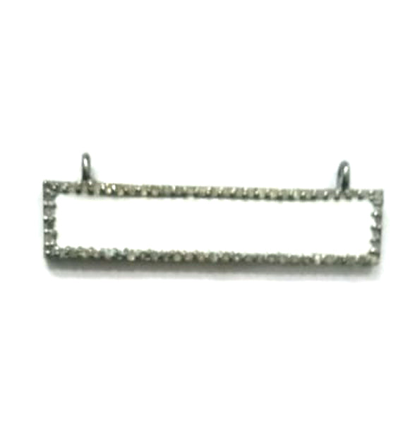 Enamel Rectangle Shape Diamond Pendant .925 Oxidized Sterling Silver Diamond Pendant, Genuine handmade pave diamond Charm Size 32X8 MM