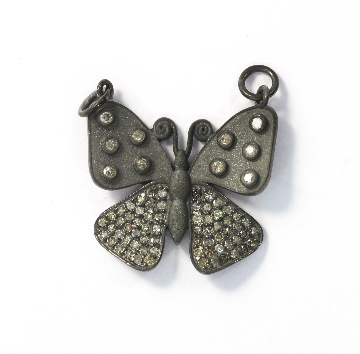 Butterfly Shape Diamond Pendant .925 Oxidized Sterling Silver Diamond Pendant