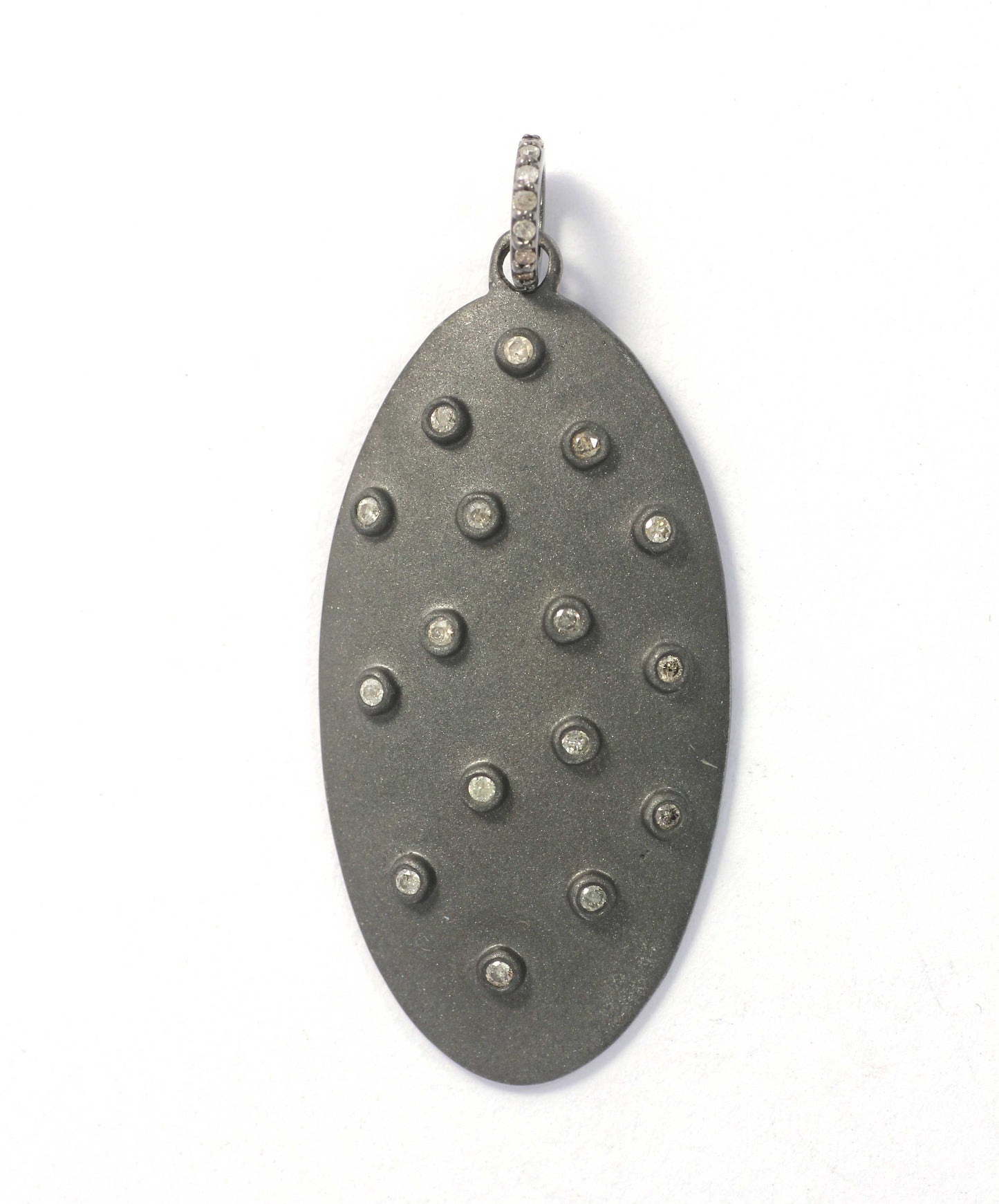 Oval Shape Diamond Pendant .925 Oxidized Sterling Silver Diamond Pendant, Genuine handmade pave diamond Pendant.
