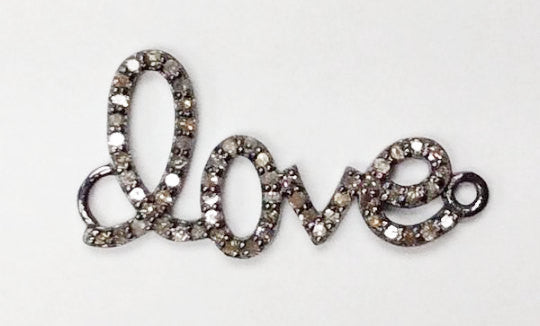 Love Diamond Charm .925 Oxidized Sterling Silver Diamond Charms, Genuine handmade pave diamond Charm Size Approx 1.12"( 14 x 28 MM)