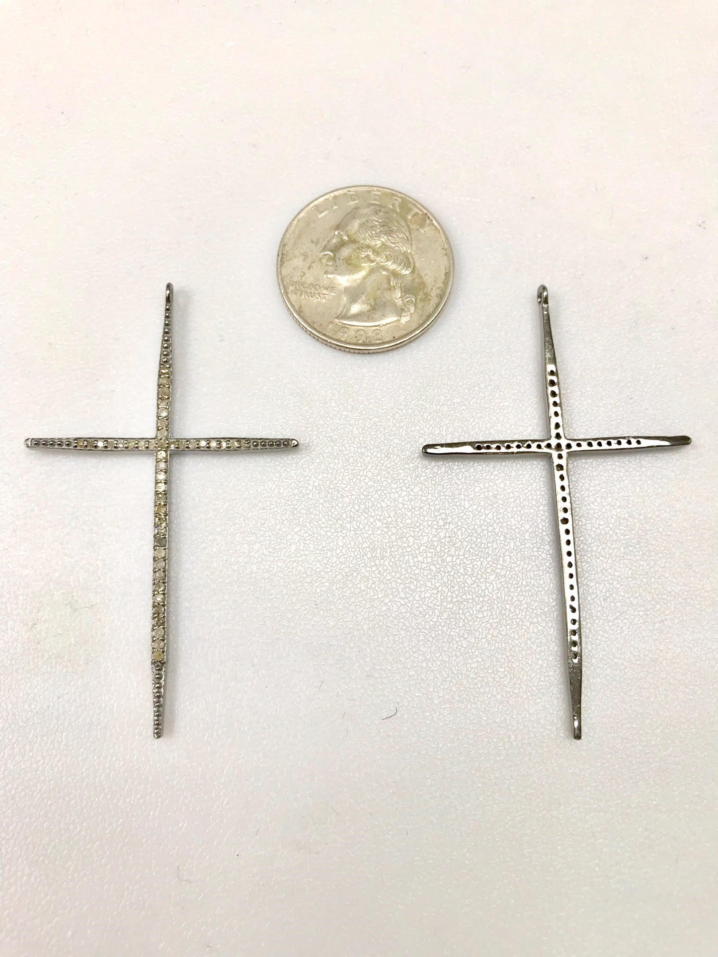 Diamond Cross Pendant, Pave Diamond Pendant,Pave Cross Necklace, Appx 58 x 35mm. Sterling Silver