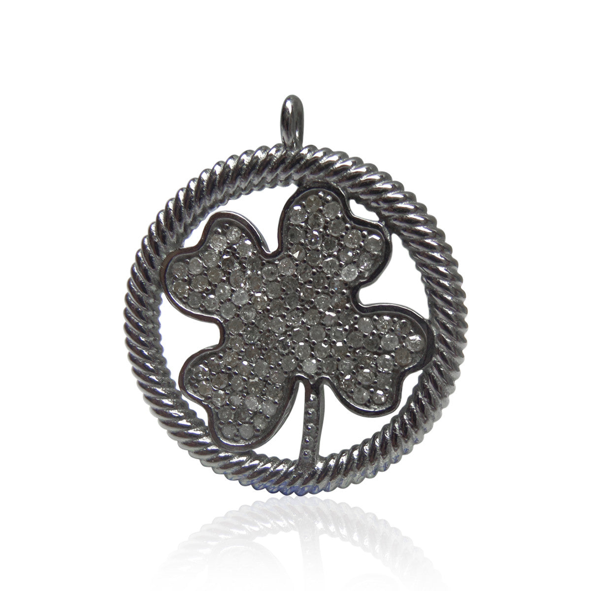 Clover Diamond Pendants, 25mm Fine Natural Diamond and Silver