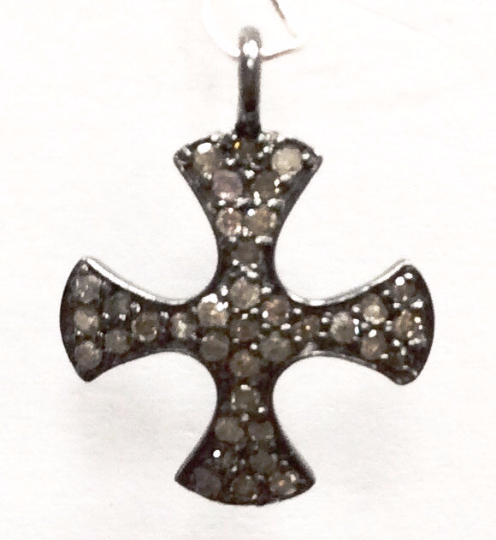 Pave Diamond Pendant, Pavé Cross Pendant, Diamond Cross Pendant, Pave Cross Charm, Approx 0.56''14 x 14mm) Oxidized Silver