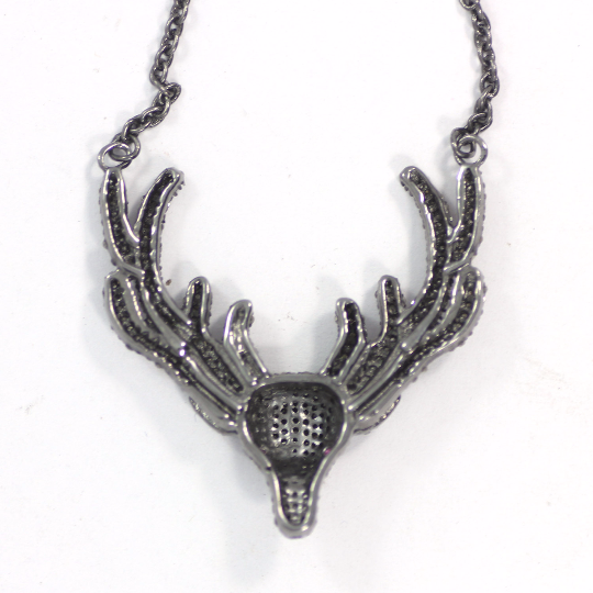 Deer Diamond Necklace .925 Oxidized Sterling Silver Diamond Necklace, Genuine handmade pave diamond Necklace Size Approx 1.40"(35 MM)