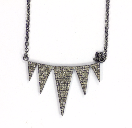 Pave Diamond Necklace .925 Oxidized Sterling Silver Diamond Necklace, Genuine handmade pave diamond Necklace Size 37 x 23 MM