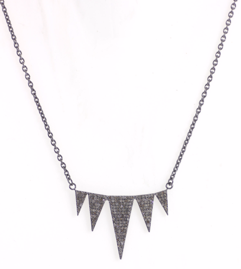 Pave Diamond Necklace .925 Oxidized Sterling Silver Diamond Necklace, Genuine handmade pave diamond Necklace Size 37 x 23 MM