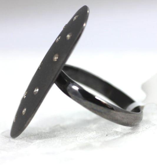 Silver Pave Diamond Ring .925 Oxidized Sterling Silver Diamond Ring, Genuine handmade pave diamond Ring Size Approx 1.20"(30X15 MM)