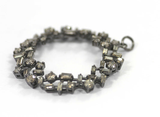 Round Silver Diamond Charm .925 Oxidized Sterling Silver Diamond Charms, Genuine handmade pave diamond Charm.