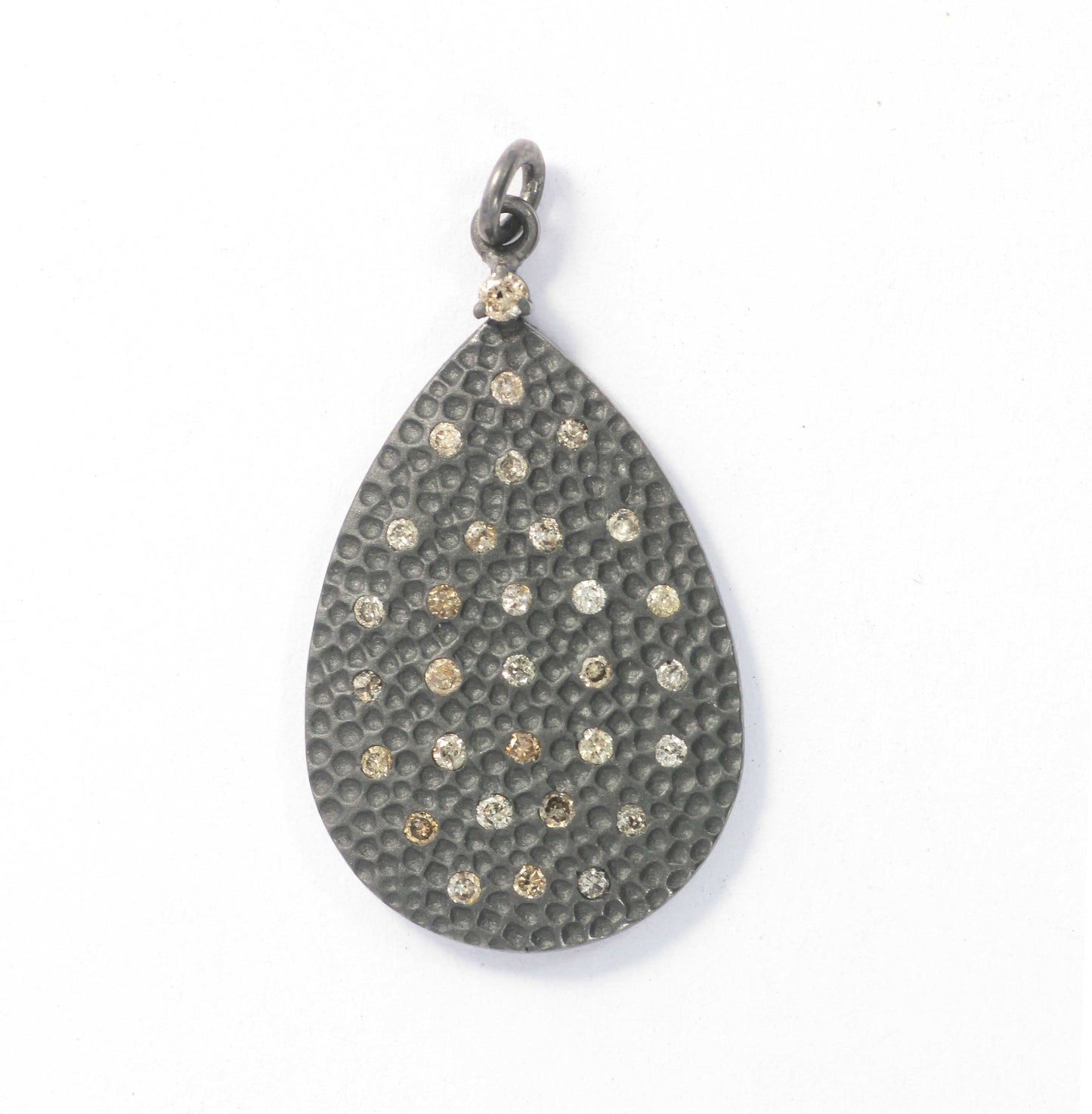 Pear Diamond Pendant .925 Oxidized Sterling Silver Diamond Pendant, Genuine handmade pave diamond Pendant Size Approx 1.12"(28x20 MM)