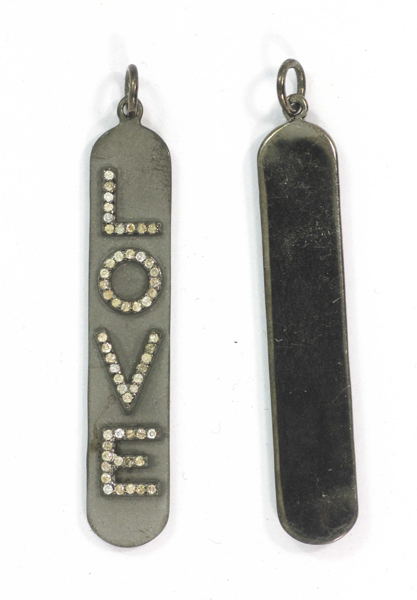 Love Diamond Charm .925 Oxidized Sterling Silver Diamond Charms, Genuine handmade pave diamond Charm .